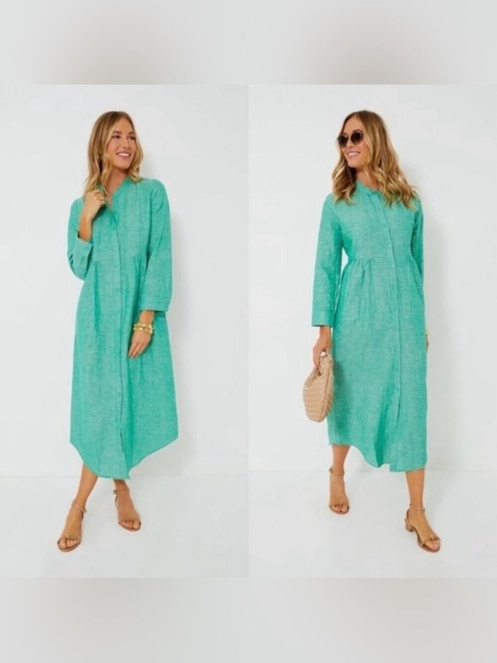 NWT TUCKERNUCK Pomander Place Lydell Linen Maxi Shirt Dress Sea Green Size M